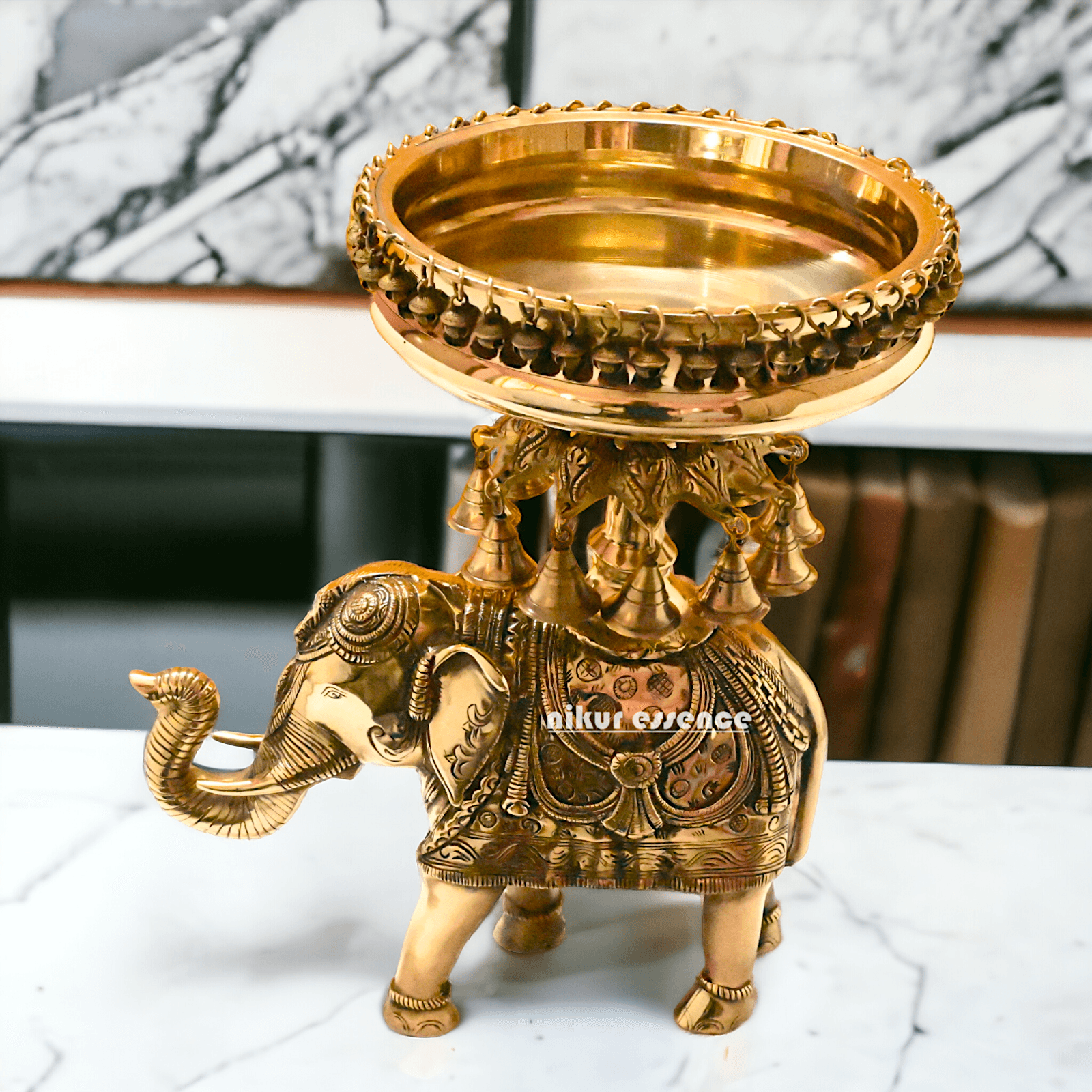 online buy Brass Elephant Urli with Bells - Exquisite Home Decor Piece, 21 Inches Long, for Traditional and Contemporary Settings Nikuressence