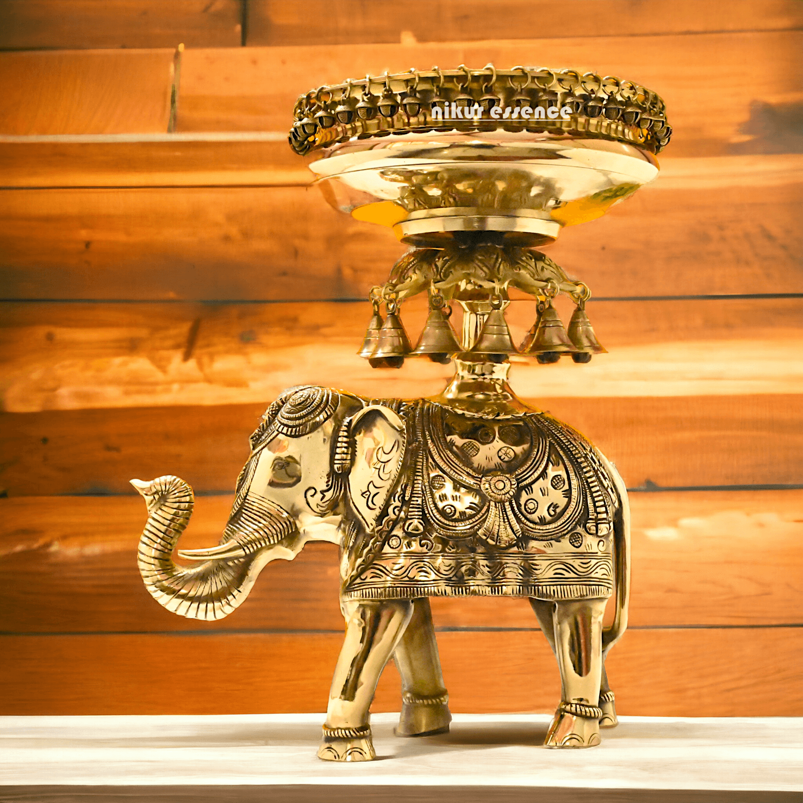 online buy Brass Elephant Urli with Bells - Exquisite Home Decor Piece, 21 Inches Long, for Traditional and Contemporary Settings Nikuressence
