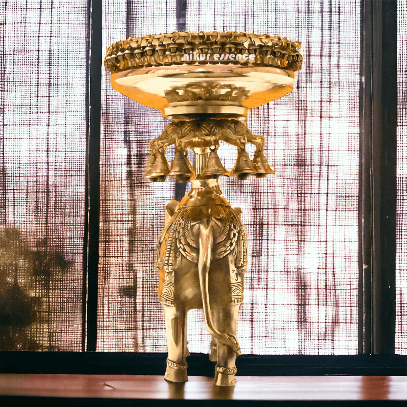 online buy Brass Elephant Urli with Bells - Exquisite Home Decor Piece, 21 Inches Long, for Traditional and Contemporary Settings Nikuressence