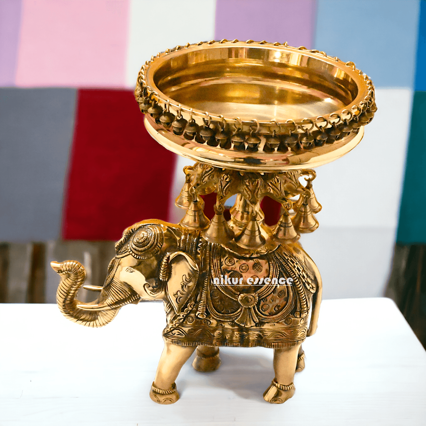 online buy Brass Elephant Urli with Bells - Exquisite Home Decor Piece, 21 Inches Long, for Traditional and Contemporary Settings Nikuressence