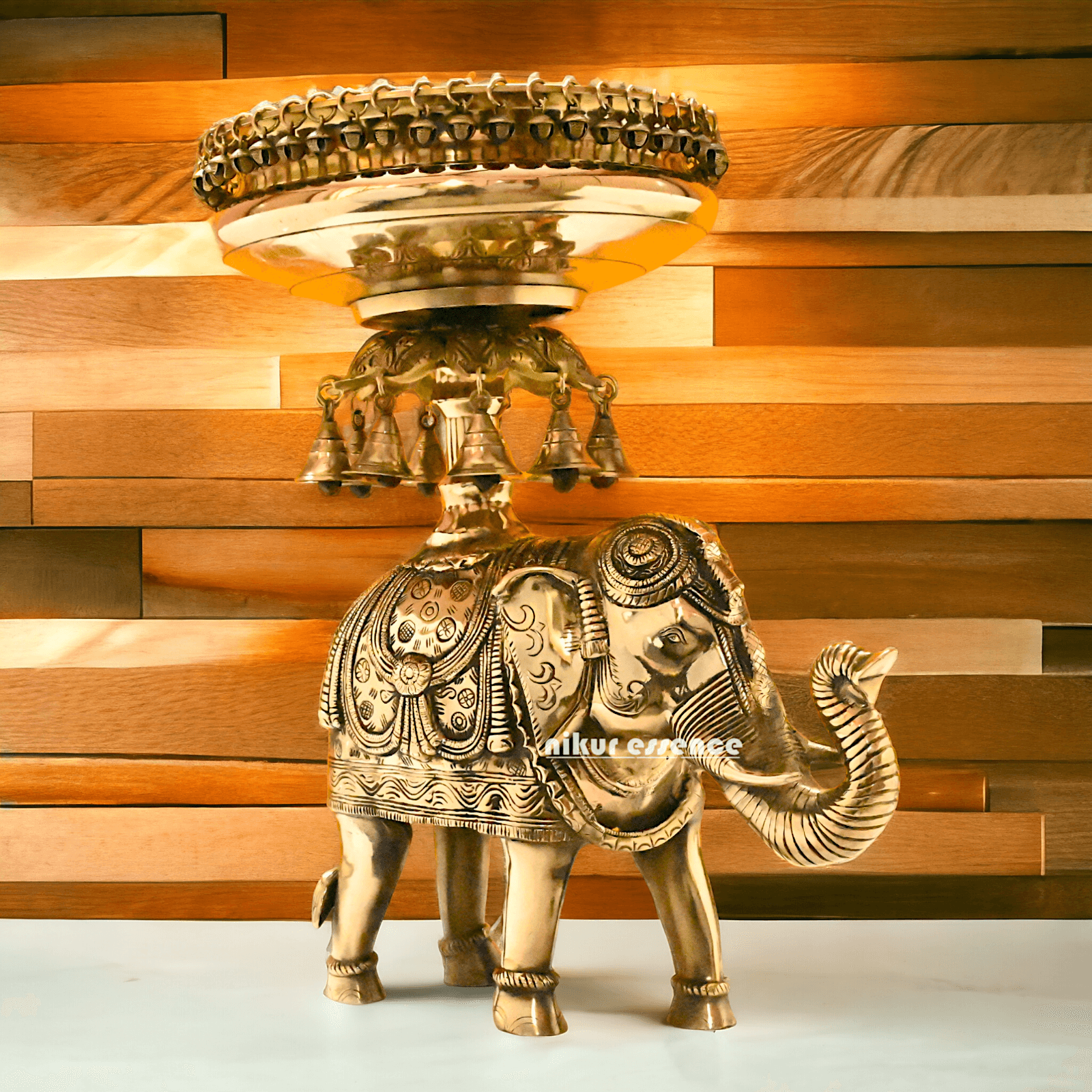 online buy Brass Elephant Urli with Bells - Exquisite Home Decor Piece, 21 Inches Long, for Traditional and Contemporary Settings Nikuressence