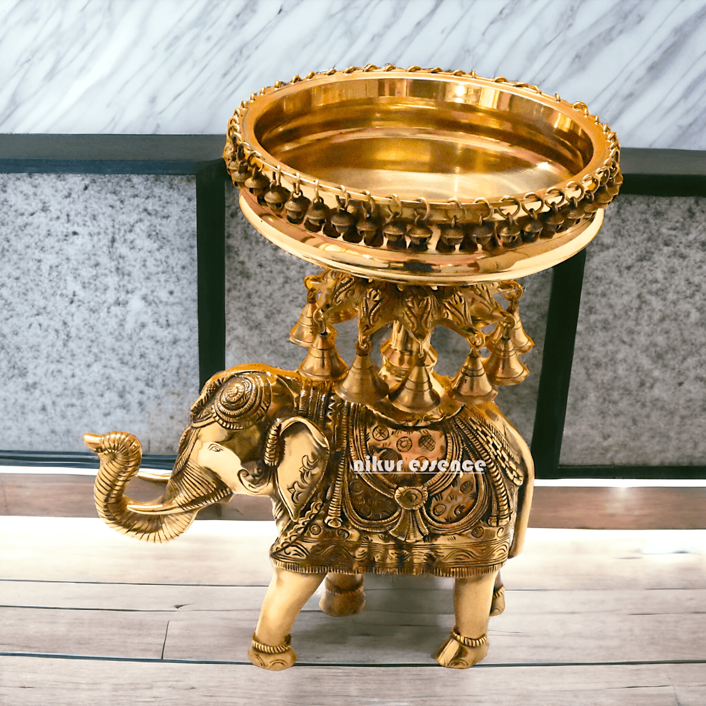 online buy Brass Elephant Urli with Bells - Exquisite Home Decor Piece, 21 Inches Long, for Traditional and Contemporary Settings Nikuressence
