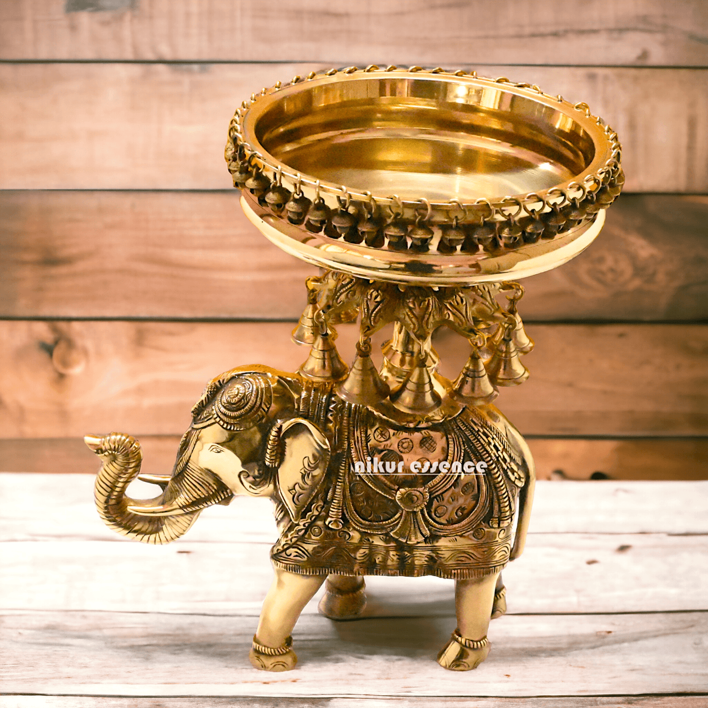 online buy Brass Elephant Urli with Bells - Exquisite Home Decor Piece, 21 Inches Long, for Traditional and Contemporary Settings Nikuressence