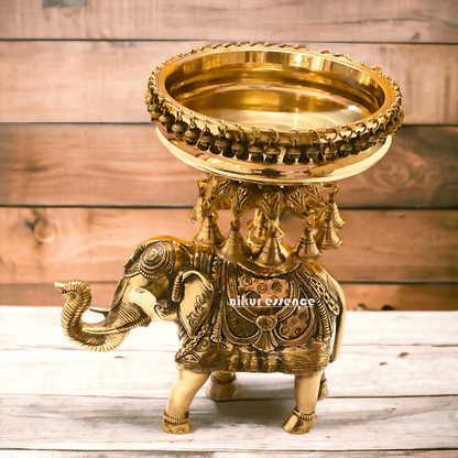 online buy Brass Elephant Urli with Bells - Exquisite Home Decor Piece, 21 Inches Long, for Traditional and Contemporary Settings Nikuressence