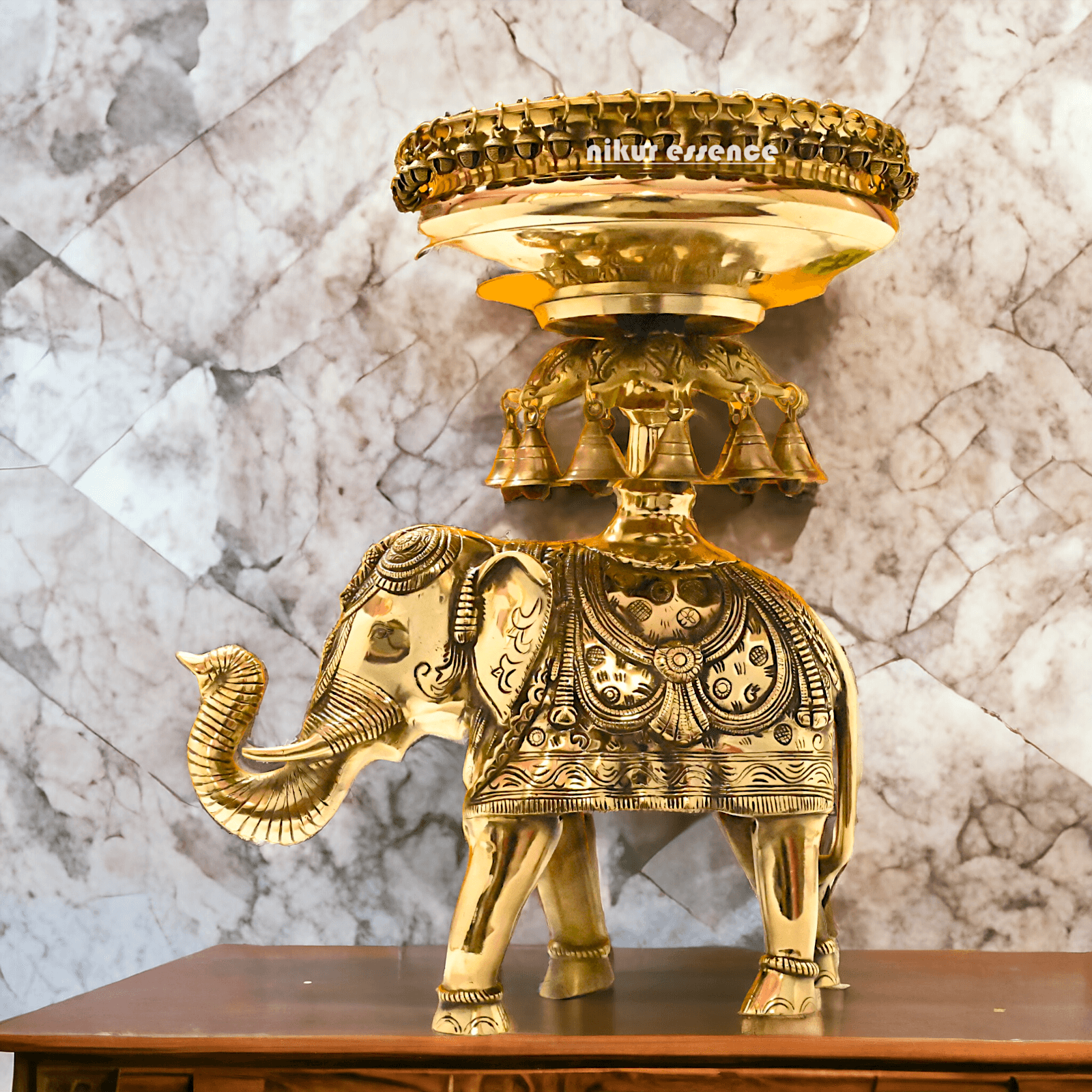 online buy Brass Elephant Urli with Bells - Exquisite Home Decor Piece, 21 Inches Long, for Traditional and Contemporary Settings Nikuressence