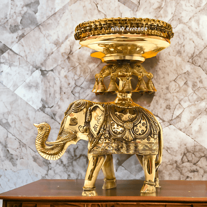 online buy Brass Elephant Urli with Bells - Exquisite Home Decor Piece, 21 Inches Long, for Traditional and Contemporary Settings Nikuressence