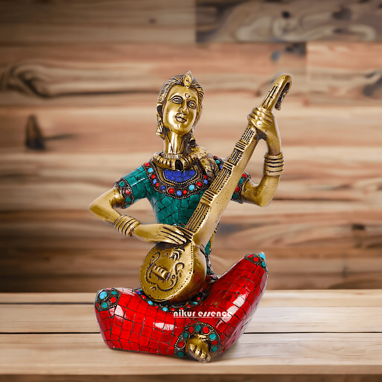 Brass Four Lady Musicians Statues - Set of Four Exquisite Handcrafted Figures with Intricate Inlay Work and Detailed Artistry Nikuressence