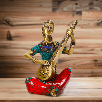 Brass Four Lady Musicians Statues - Set of Four Exquisite Handcrafted Figures with Intricate Inlay Work and Detailed Artistry Nikuressence