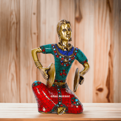 Brass Four Lady Musicians Statues - Set of Four Exquisite Handcrafted Figures with Intricate Inlay Work and Detailed Artistry Nikuressence