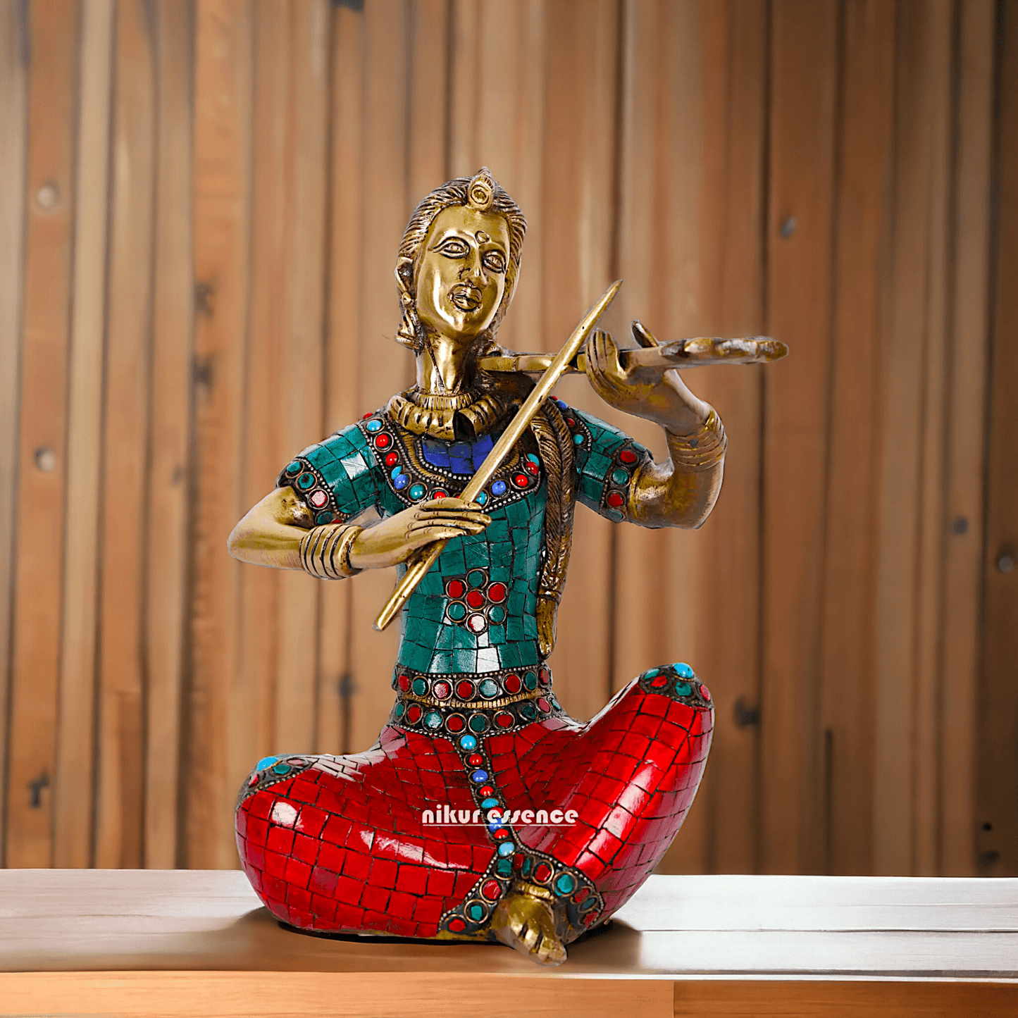 Brass Four Lady Musicians Statues - Set of Four Exquisite Handcrafted Figures with Intricate Inlay Work and Detailed Artistry Nikuressence