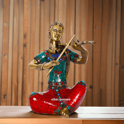 Brass Four Lady Musicians Statues - Set of Four Exquisite Handcrafted Figures with Intricate Inlay Work and Detailed Artistry Nikuressence