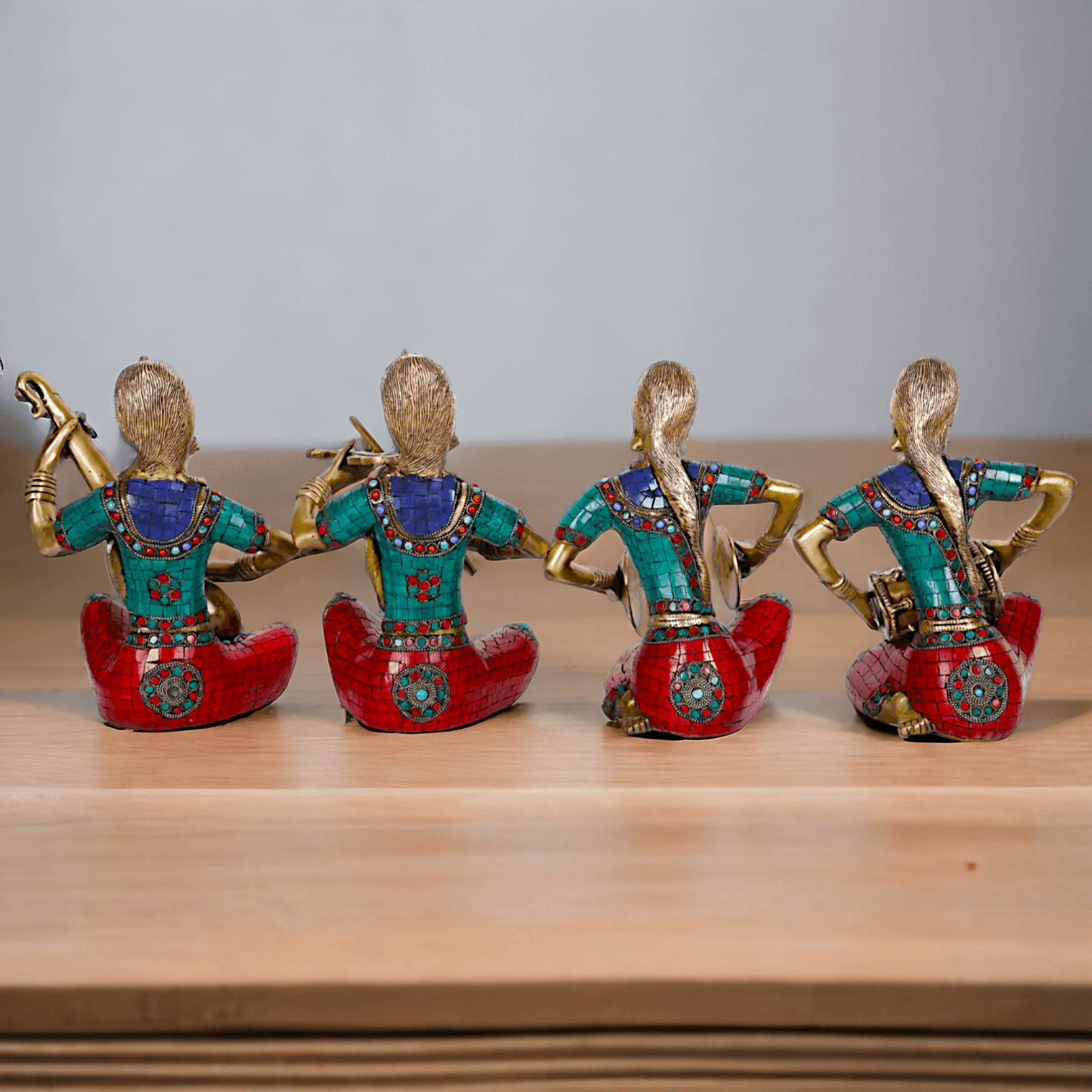 Brass Four Lady Musicians Statues - Set of Four Exquisite Handcrafted Figures with Intricate Inlay Work and Detailed Artistry Nikuressence