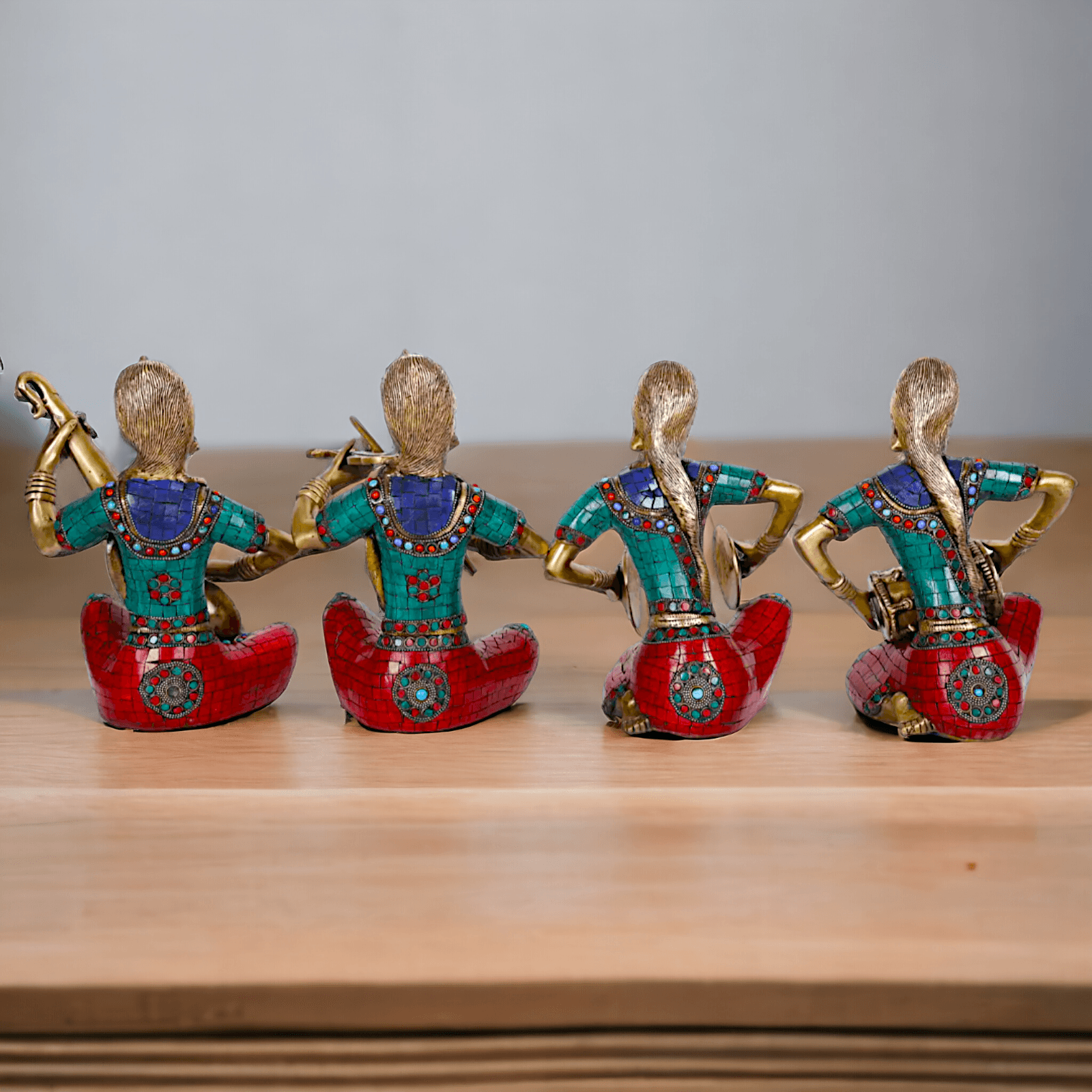 Brass Four Lady Musicians Statues - Set of Four Exquisite Handcrafted Figures with Intricate Inlay Work and Detailed Artistry Nikuressence