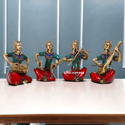 Brass Four Lady Musicians Statues - Set of Four Exquisite Handcrafted Figures with Intricate Inlay Work and Detailed Artistry Nikuressence