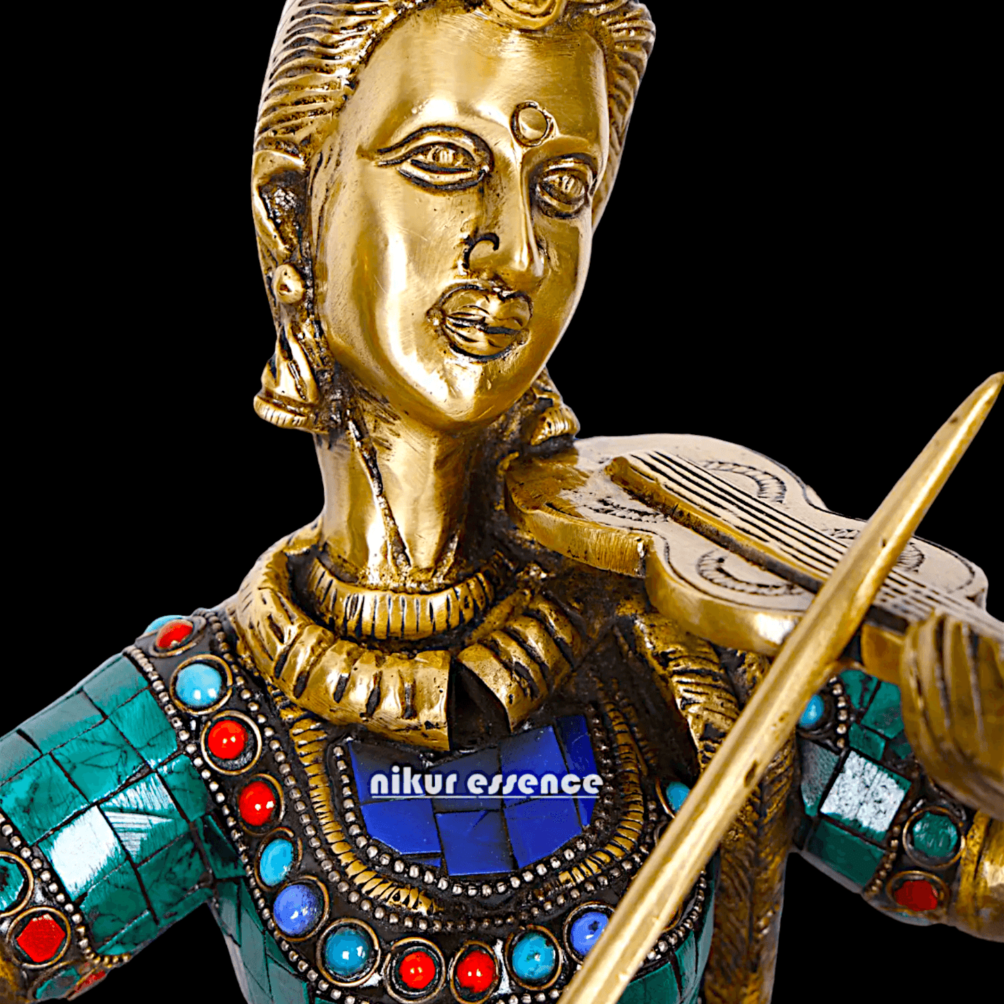 Brass Four Lady Musicians Statues - Set of Four Exquisite Handcrafted Figures with Intricate Inlay Work and Detailed Artistry Nikuressence