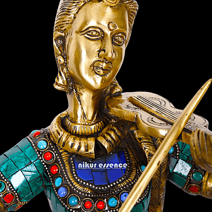 Brass Four Lady Musicians Statues - Set of Four Exquisite Handcrafted Figures with Intricate Inlay Work and Detailed Artistry Nikuressence