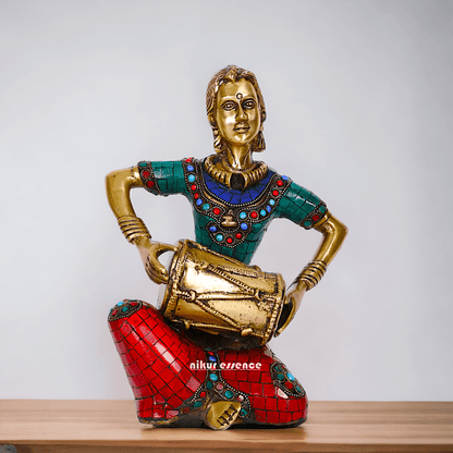 Brass Four Lady Musicians Statues - Set of Four Exquisite Handcrafted Figures with Intricate Inlay Work and Detailed Artistry Nikuressence