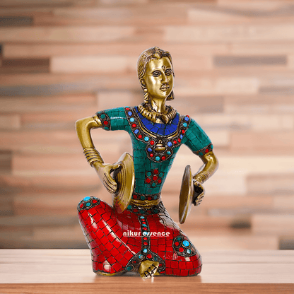 Brass Four Lady Musicians Statues - Set of Four Exquisite Handcrafted Figures with Intricate Inlay Work and Detailed Artistry Nikuressence