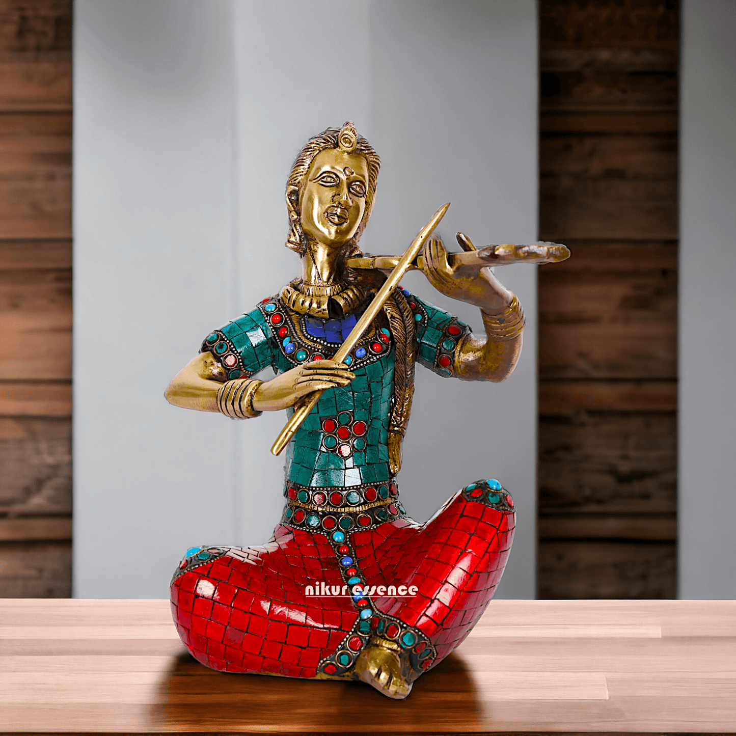 Brass Four Lady Musicians Statues - Set of Four Exquisite Handcrafted Figures with Intricate Inlay Work and Detailed Artistry Nikuressence