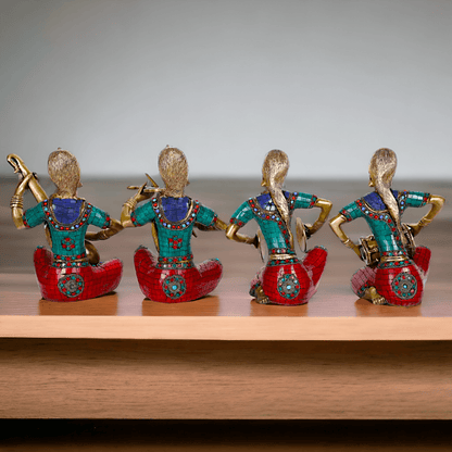 Brass Four Lady Musicians Statues - Set of Four Exquisite Handcrafted Figures with Intricate Inlay Work and Detailed Artistry Nikuressence