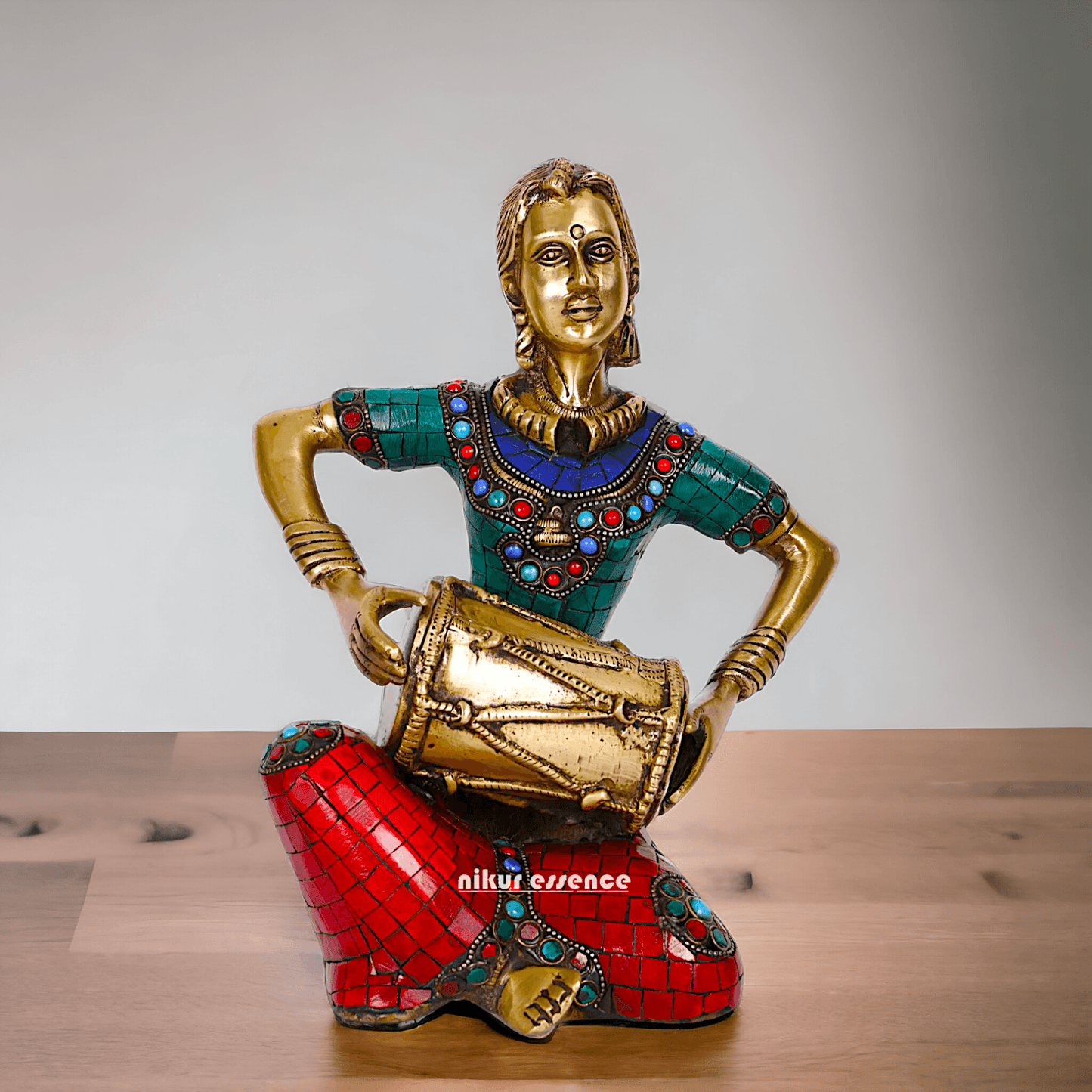 Brass Four Lady Musicians Statues - Set of Four Exquisite Handcrafted Figures with Intricate Inlay Work and Detailed Artistry Nikuressence