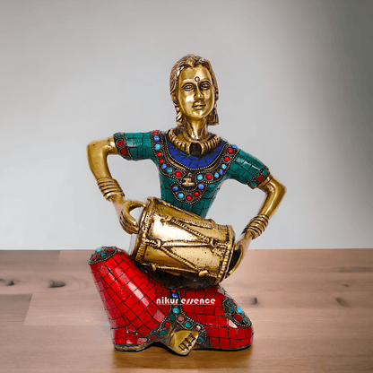 Brass Four Lady Musicians Statues - Set of Four Exquisite Handcrafted Figures with Intricate Inlay Work and Detailed Artistry Nikuressence