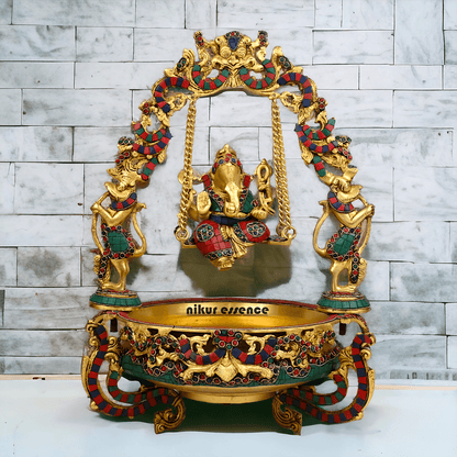 Brass Ganesh Jhula Urli with stone work -nikuressence Nikuressence