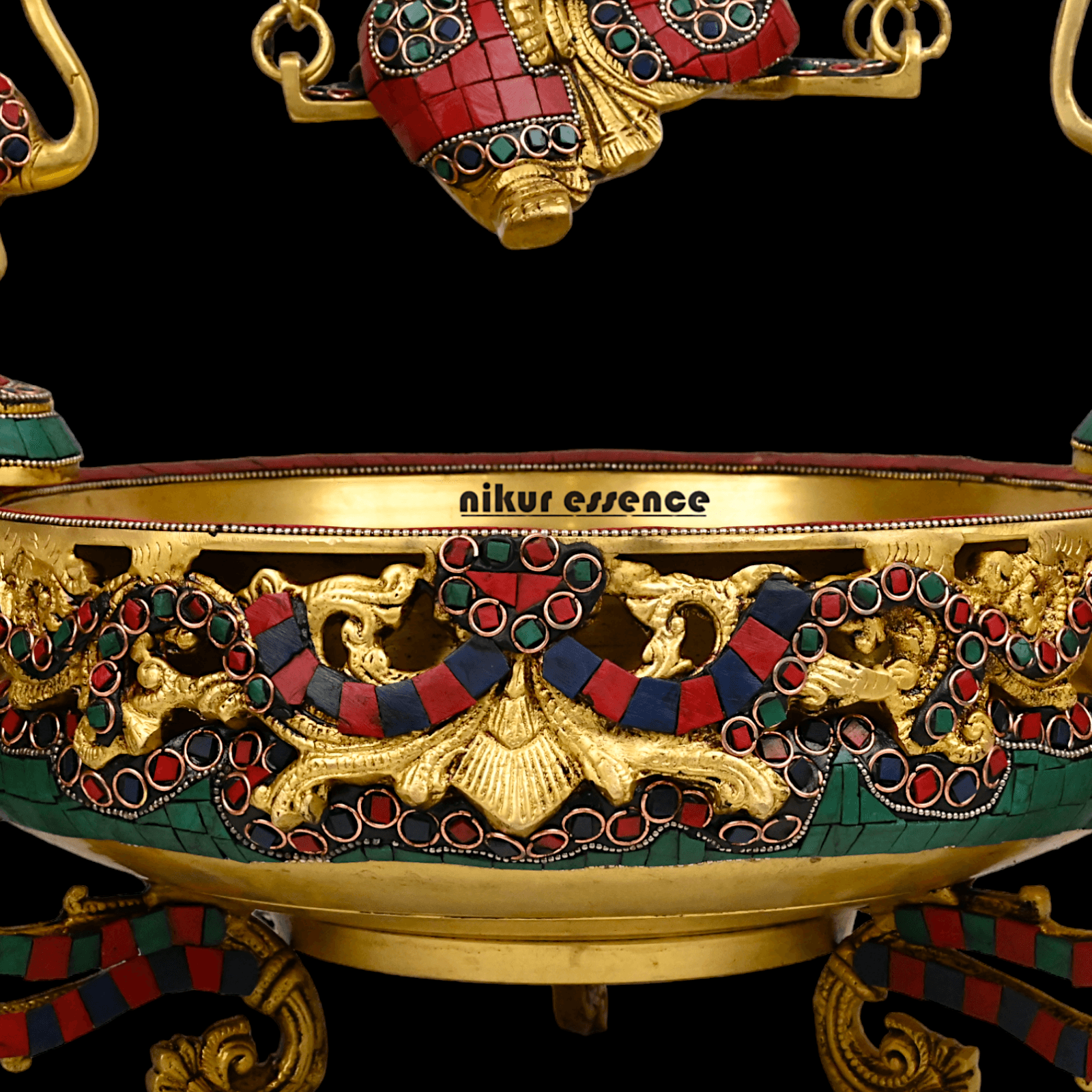 Brass Ganesh Jhula Urli with stone work -nikuressence Nikuressence