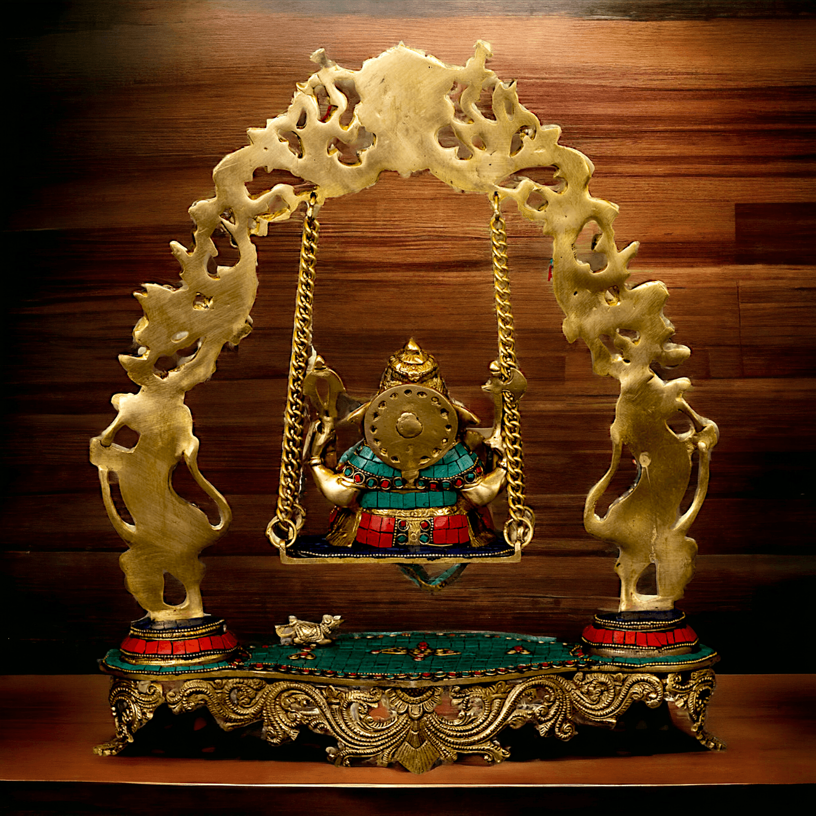 Lord brass Ganesh swing with Inlay work by Nikur Essence - 45.5 cm Height Nikuressence