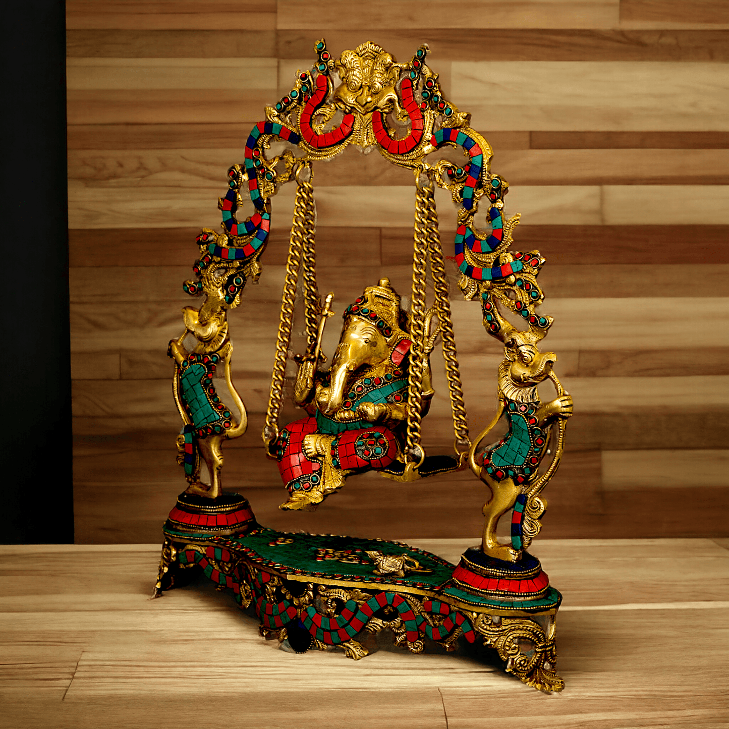 Lord brass Ganesh swing with Inlay work by Nikur Essence - 45.5 cm Height Nikuressence