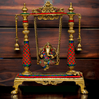Large Brass Ganesh swing on jhula Nikur Essence - 40.5 cm Height Nikuressence