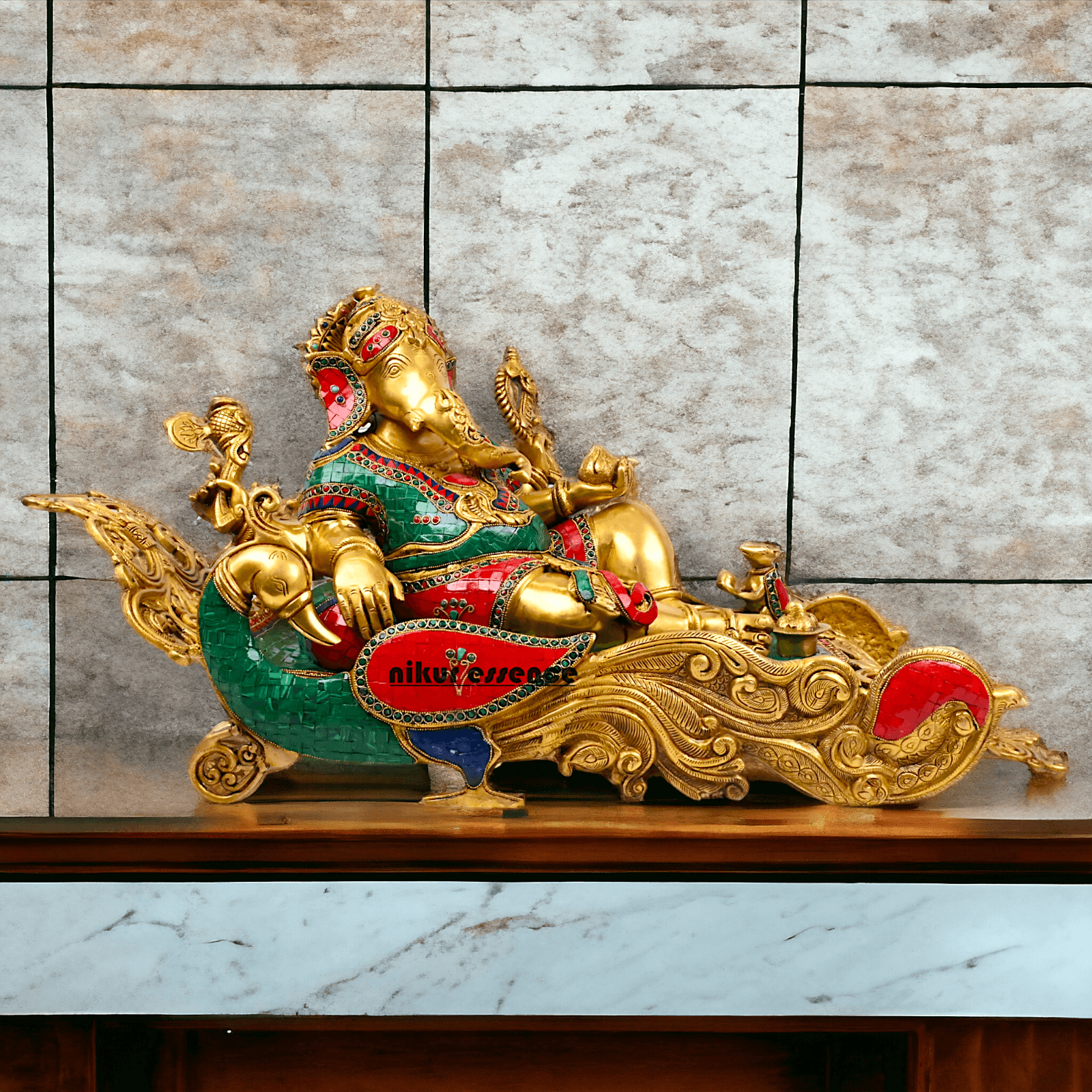 Buy pure Brass Ganesha Idol Relaxing on Peacock Recliner - nikur essence Nikuressence