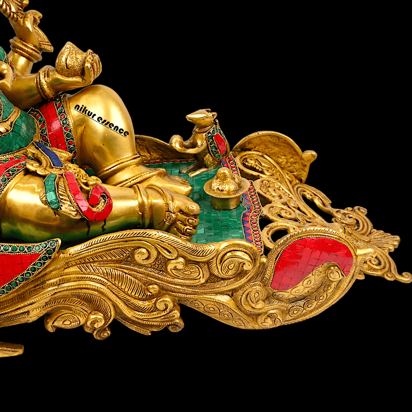 Buy pure Brass Ganesha Idol Relaxing on Peacock Recliner - nikur essence Nikuressence