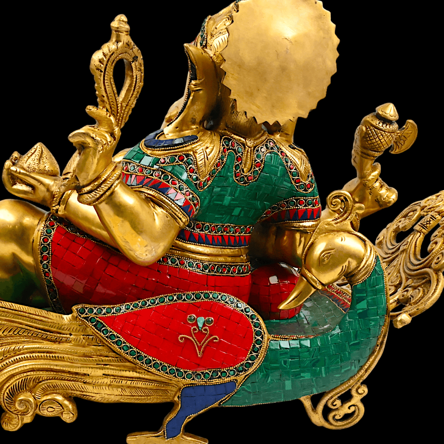 Buy pure Brass Ganesha Idol Relaxing on Peacock Recliner - nikur essence Nikuressence