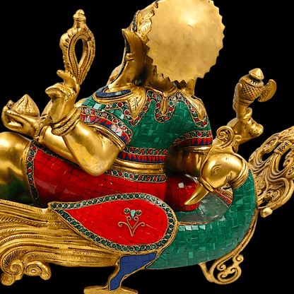 Buy pure Brass Ganesha Idol Relaxing on Peacock Recliner - nikur essence Nikuressence