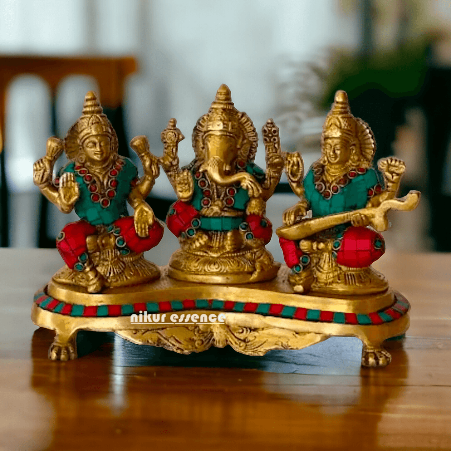 Online buy Brass Statue of Lord Ganesha Lakshmi Saraswati – nikuressence Nikuressence