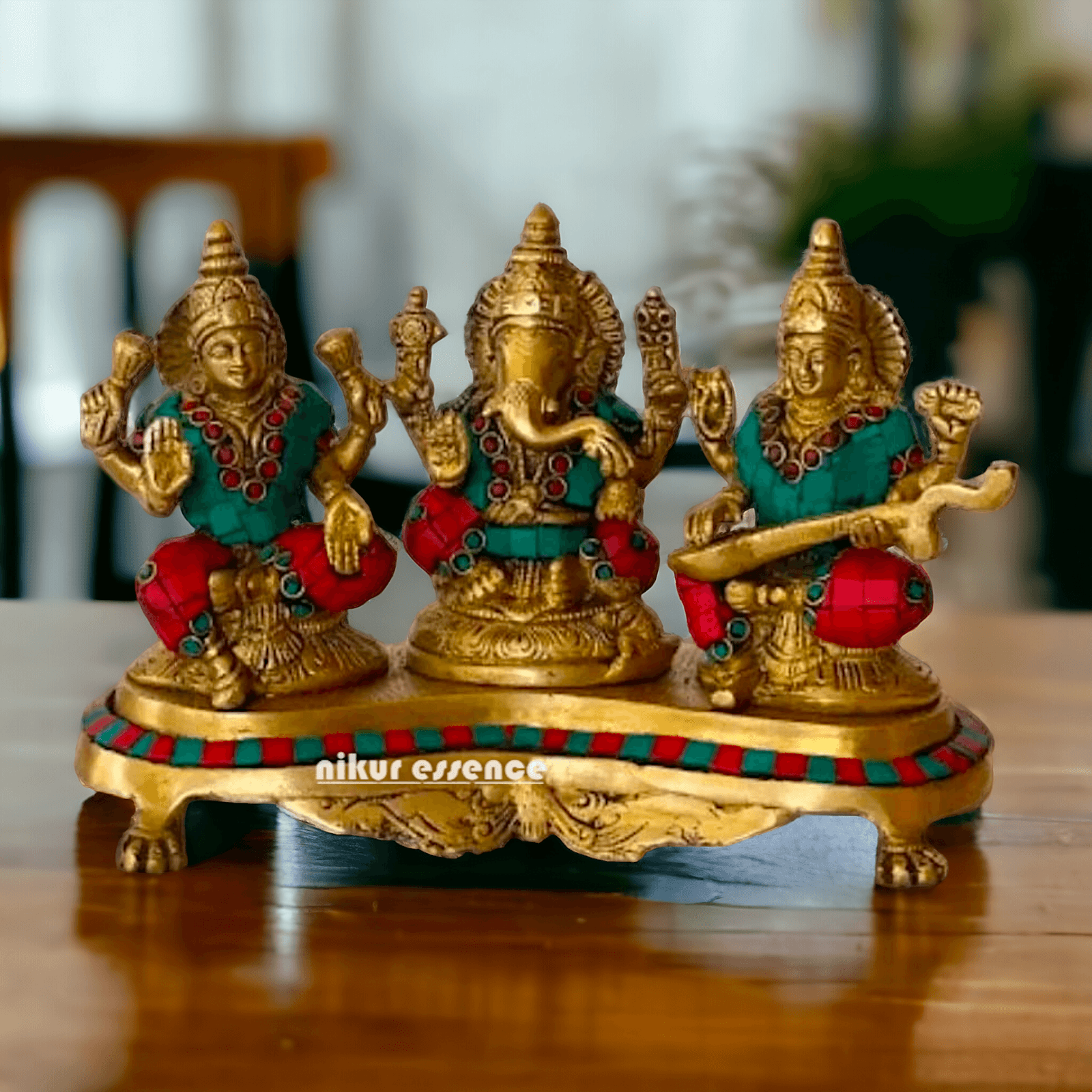 Online buy Brass Statue of Lord Ganesha Lakshmi Saraswati – nikuressence Nikuressence