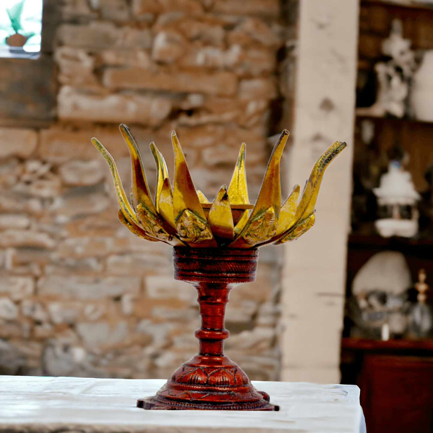 Buy Brass Ganesha Lotus Candle Stand by Nikur Essence - 6.5 inch height Nikuressence