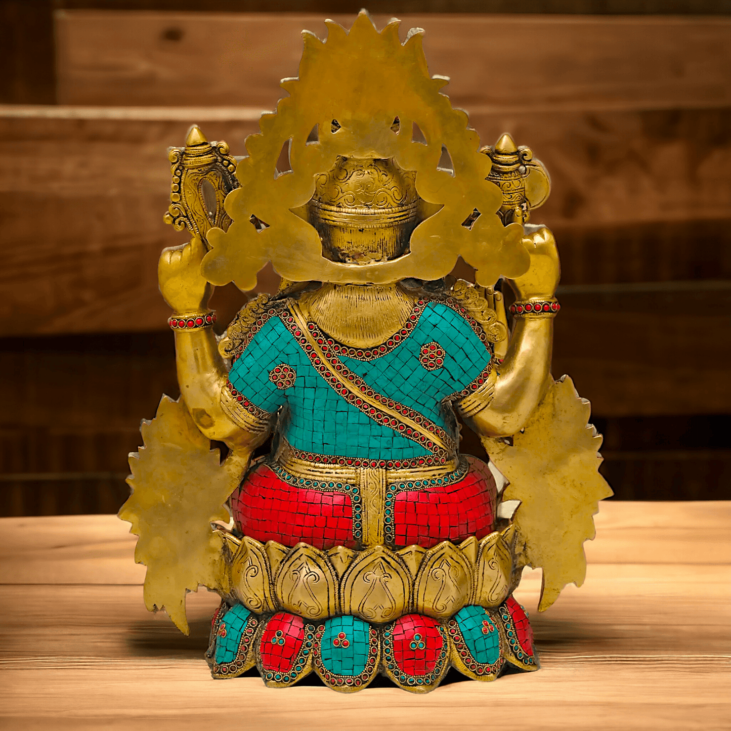 Buy Brass Ganesha Seated on Lotus with stone work - 53 Cm Height Nikuressence