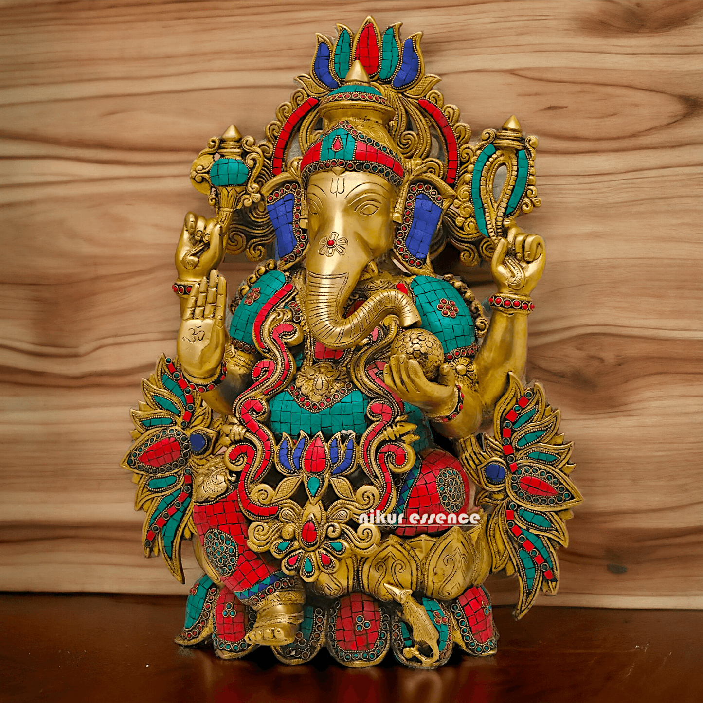 Buy Brass Ganesha Seated on Lotus with stone work - 53 Cm Height Nikuressence