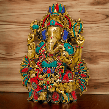Buy Brass Ganesha Seated on Lotus with stone work - 53 Cm Height Nikuressence