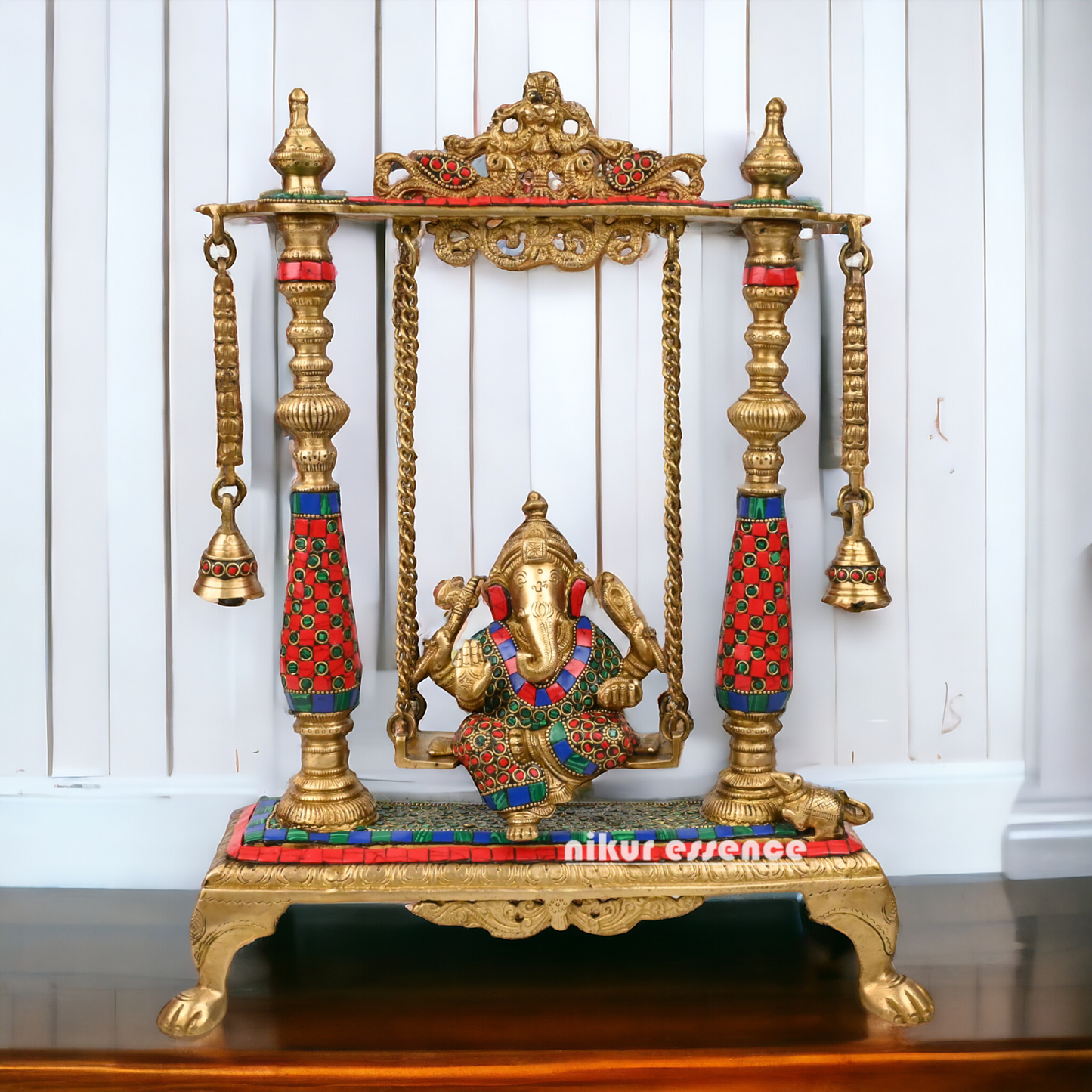 Large Ganesha swing jhula with stone work by Nikur Essence - 40.5 cm Nikuressence