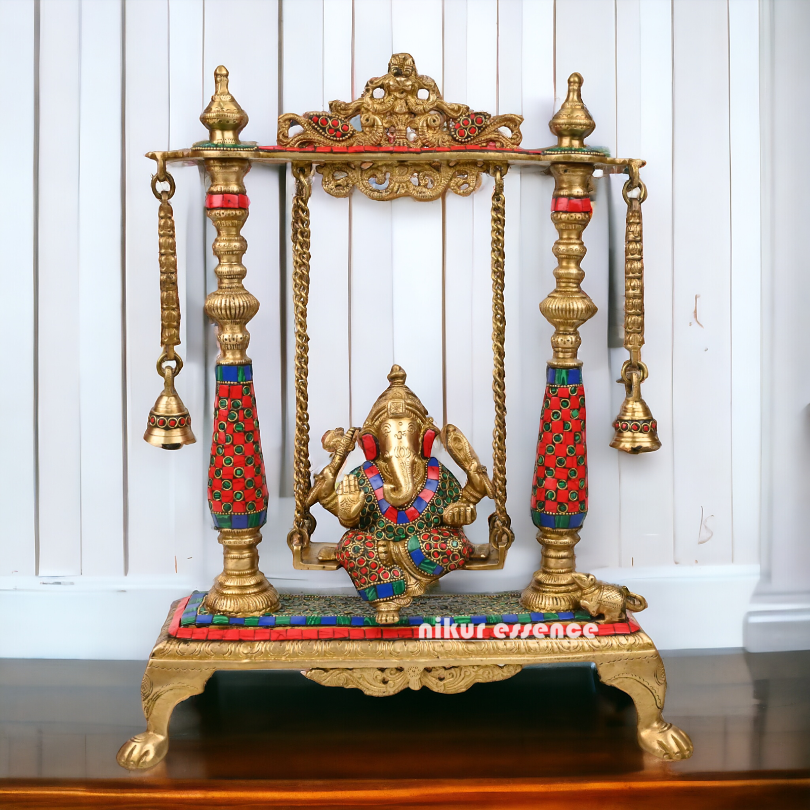 Large Ganesha swing jhula with stone work by Nikur Essence - 40.5 cm Nikuressence