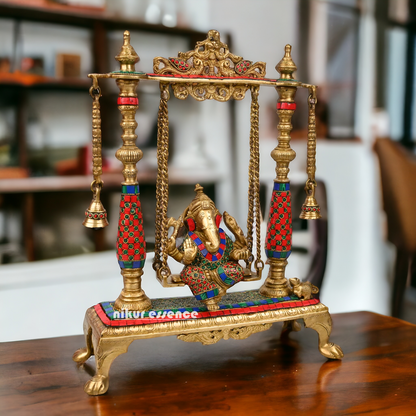 Large Ganesha swing jhula with stone work by Nikur Essence - 40.5 cm Nikuressence