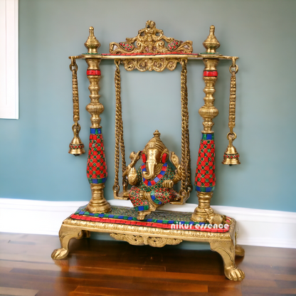 Large Ganesha swing jhula with stone work by Nikur Essence - 40.5 cm Nikuressence