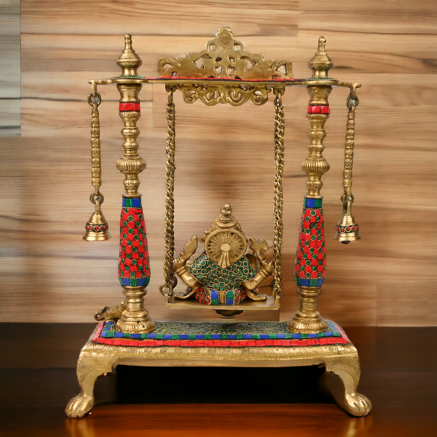 Large Ganesha swing jhula with stone work by Nikur Essence - 40.5 cm Nikuressence