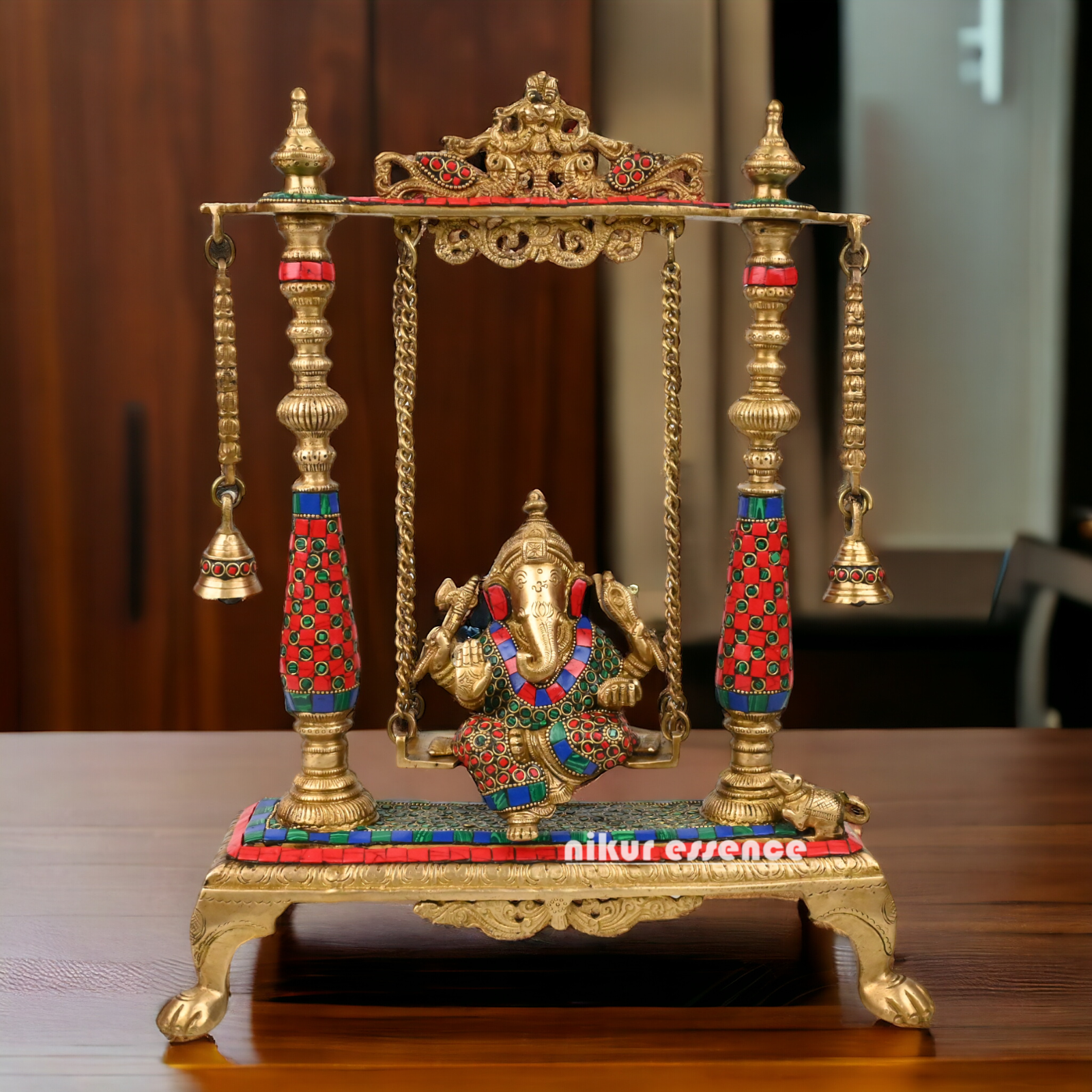 Large Ganesha swing jhula with stone work by Nikur Essence - 40.5 cm Nikuressence