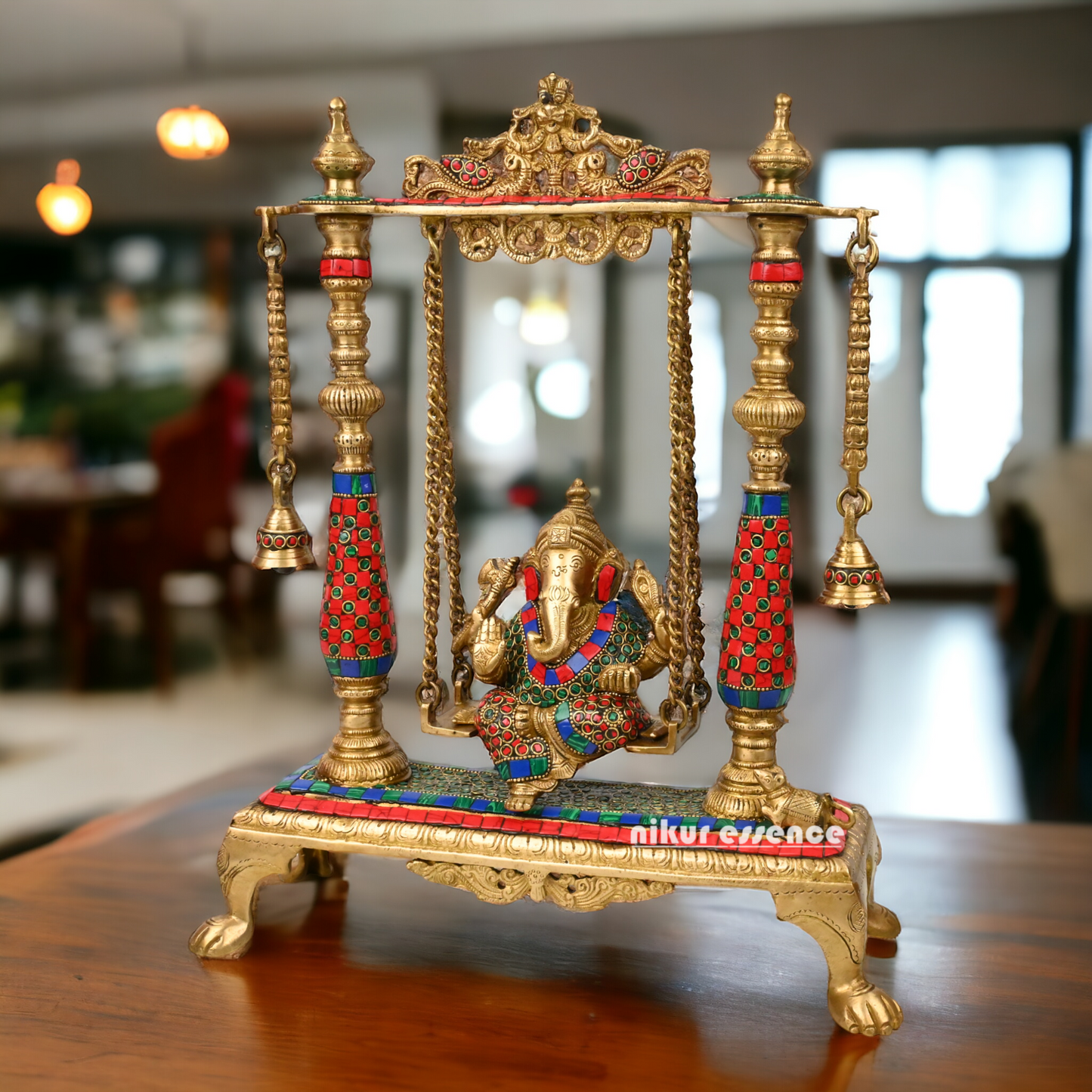 Large Ganesha swing jhula with stone work by Nikur Essence - 40.5 cm Nikuressence