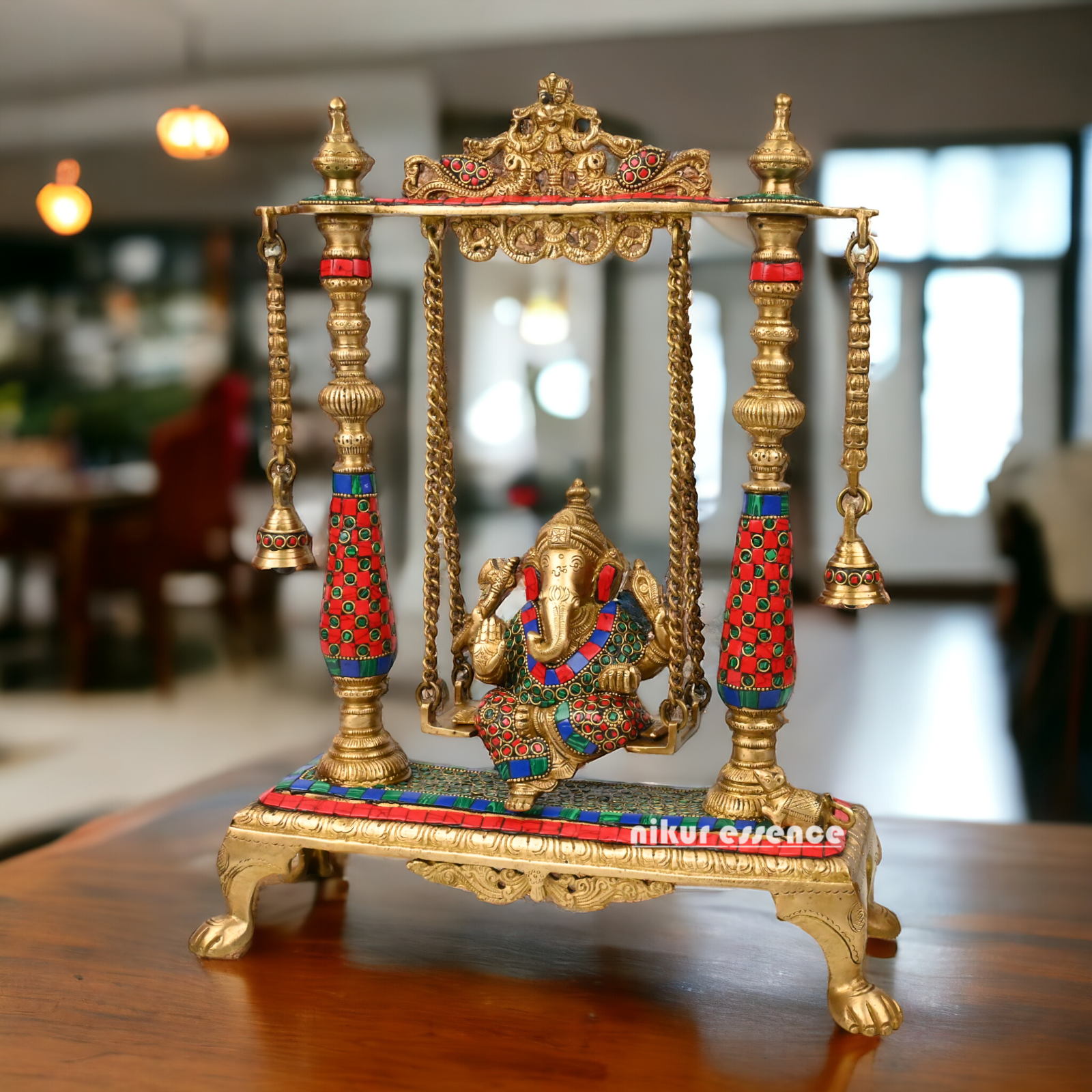 Large Ganesha swing jhula with stone work by Nikur Essence - 40.5 cm Nikuressence