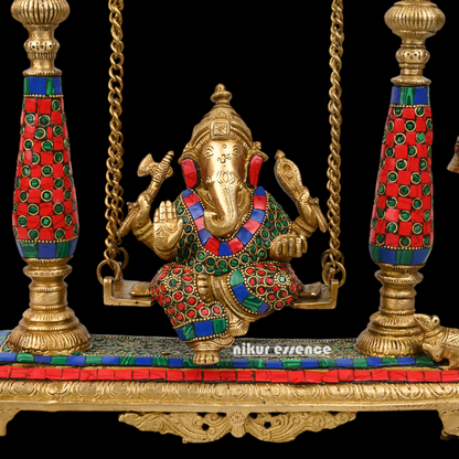 Large Ganesha swing jhula with stone work by Nikur Essence - 40.5 cm Nikuressence